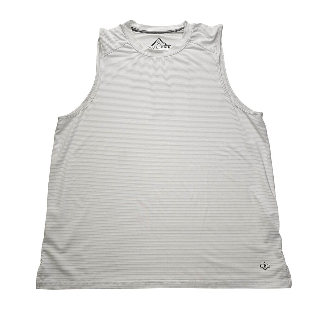 Burlebo Mens Performance Tank Top XL White Striped Ribbed Sleeveless Gym Shirt